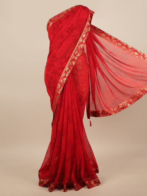 

Pothys Red Poly Georgette Floral Printed Saree