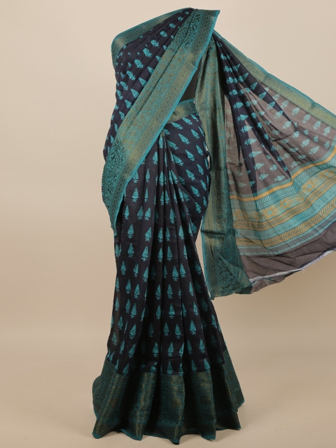 

Pothys Navy Blue & Gold-Toned Ethnic Motifs Zari Saree