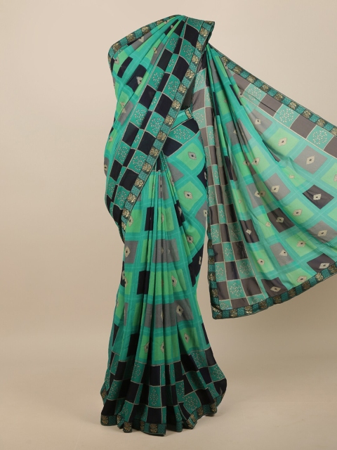 

Pothys Women Green & Black Poly Georgette Geometric Printed Saree