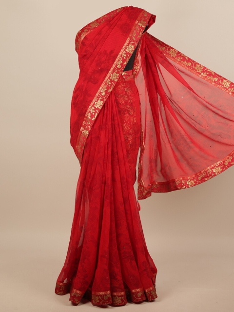 

Pothys Red & Gold-Toned Ethnic Motifs Saree
