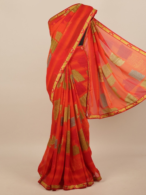 

Pothys Orange & Green Ethnic Motifs Printed Saree