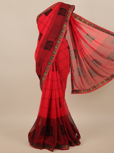 

Pothys Red & Gold-Toned Checked Saree