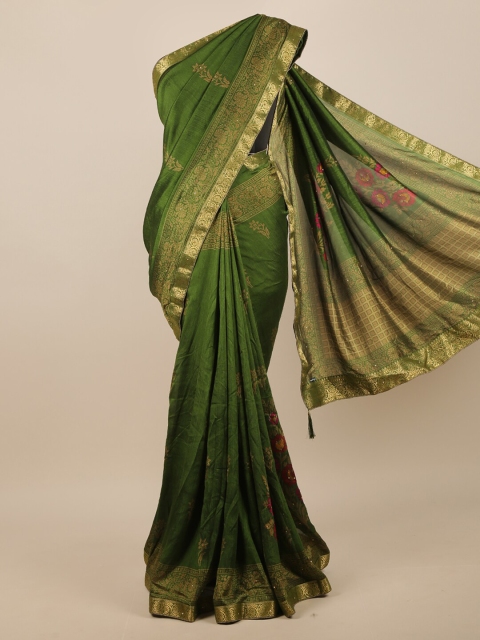 

Pothys Green & Gold-Toned Ethnic Motifs Zari Jute Silk Saree