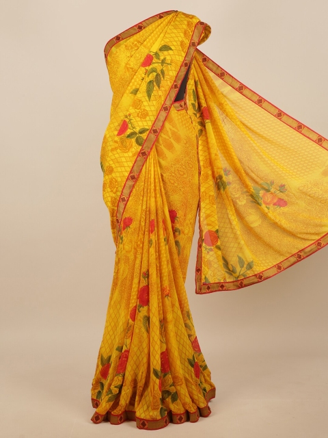 

Pothys Yellow & Red Floral Printed Zari Saree