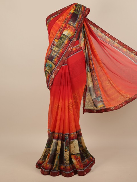 

Pothys Orange & Red Geometric Printed Saree