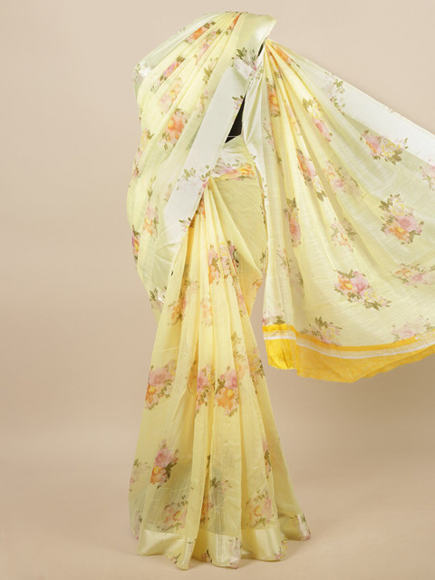 

Pothys Women Yellow Cotton Blend Floral Printed Saree
