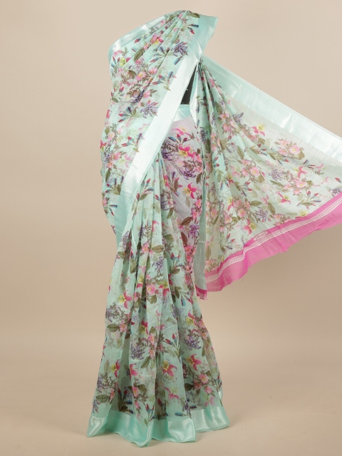 

Pothys Blue & Pink Floral Printed Zari Saree