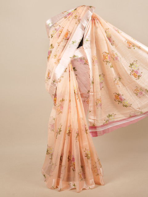 

Pothys Women Peach-Coloured & Pink Cotton Blend Floral Printed Saree