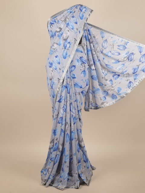 

Pothys Grey & Blue Floral Printed Saree