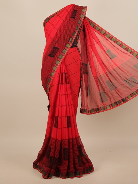 

Pothys Red & Black Poly Georgette Saree