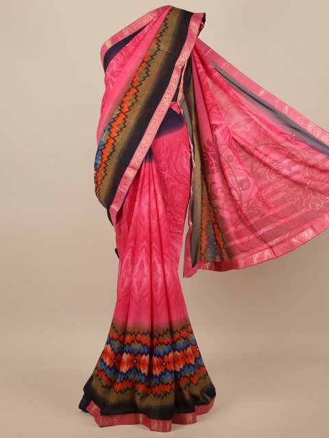 

Pothys Pink & Black Floral Beads & Stones Saree