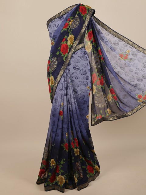 

Pothys Blue & Red Floral Printed Zari Saree