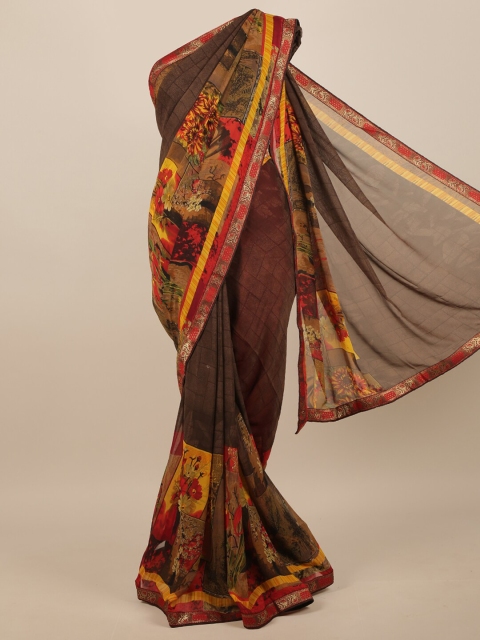 

Pothys Brown & Red Floral Printed Saree