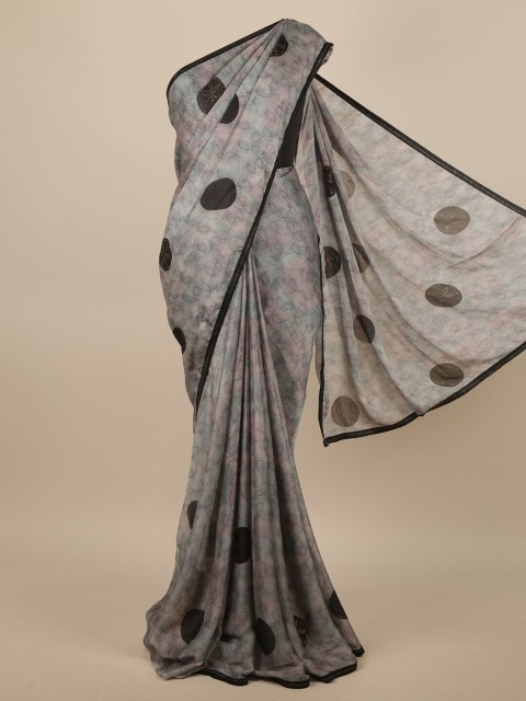 

Pothys Women Grey & Black Poly Georgette Geometric Printed & Embellished Saree