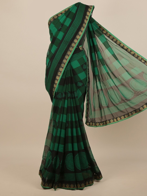 

Pothys Green & Black Checked Zari Saree