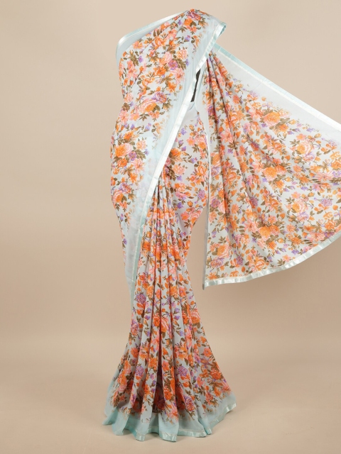 

Pothys Blue & Orange Floral Printed Saree