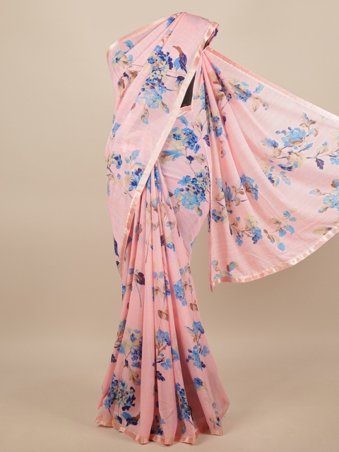 

Pothys Women Pink & Blue Poly Georgette Floral Printed Saree