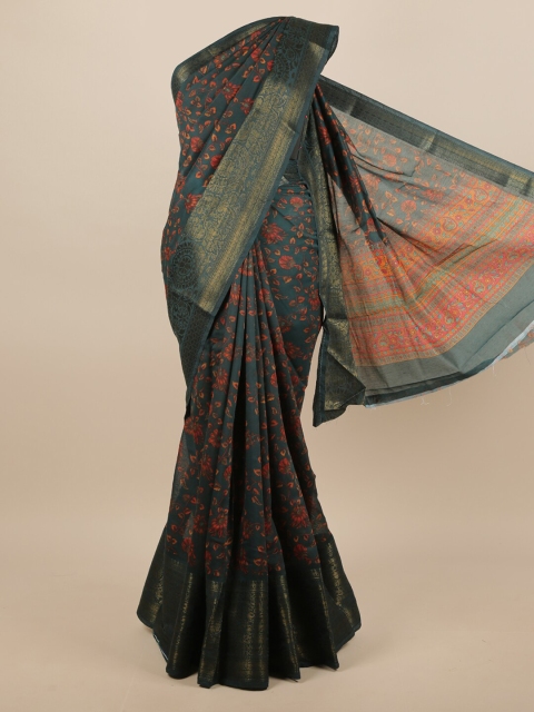

Pothys Green & Orange Floral Saree