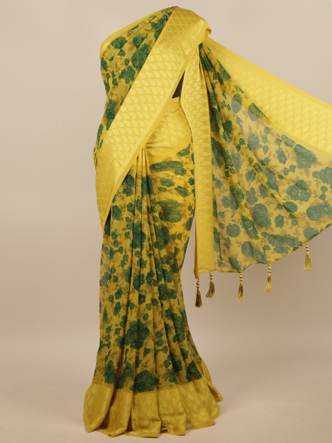 

Pothys Green & Yellow Floral Printed Saree