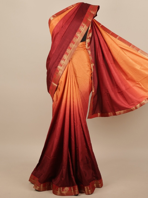 

Pothys Women Rust & Maroon Jute Silk Colourblocked Saree