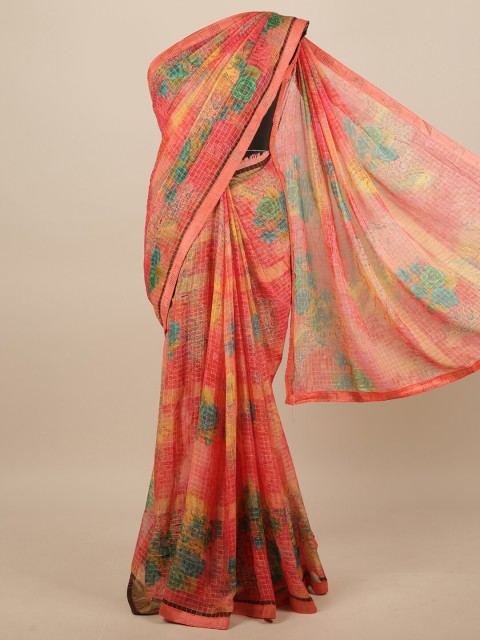 

Pothys Pink & Green Floral Printed Saree