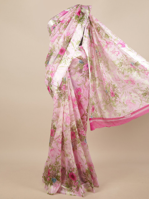 

Pothys Pink & Green Floral Printed Saree