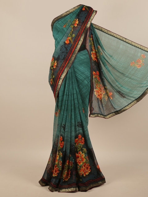 

Pothys Green Poly Georgette Floral Printed Saree