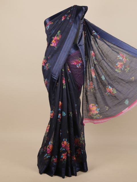

Pothys Navy Blue & Pink Floral Printed Saree