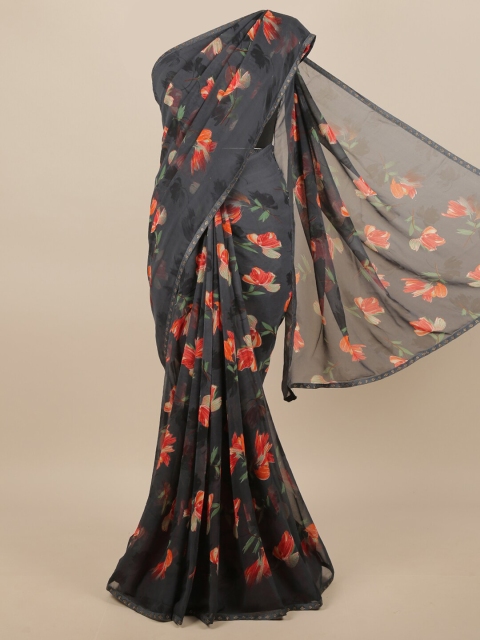 

Pothys Grey & Orange Floral Beads and Stones Saree