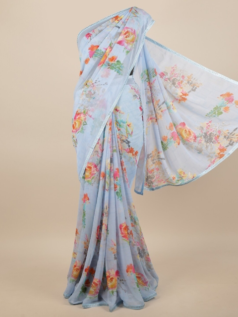 

Pothys Blue & Orange Floral Printed Saree