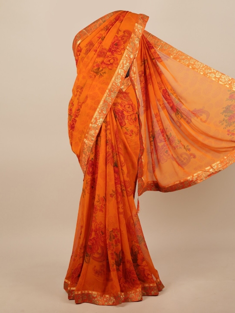 

Pothys Orange & Gold-Toned Floral Saree