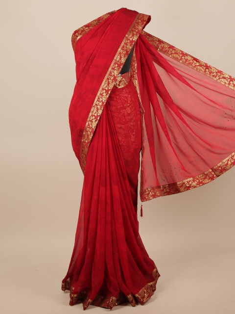 

Pothys Red & Gold-Coloured Floral Printed Saree