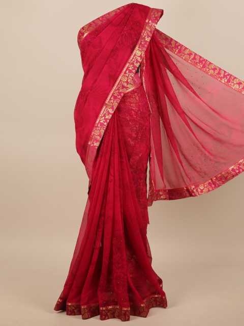 

Pothys Magenta & Gold-Toned Ethnic Motifs Zari Saree