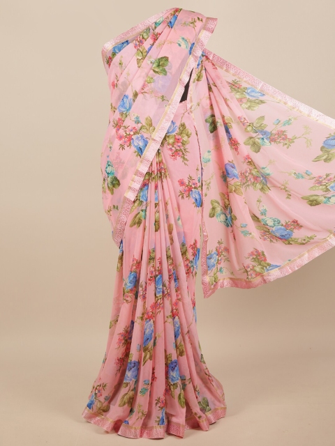 

Pothys Pink & Blue Floral Printed Zari Saree