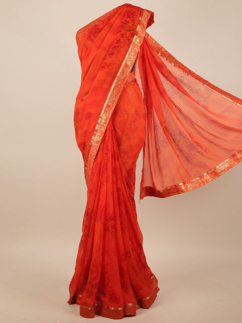 

Pothys Orange Poly Georgette Floral Printed & Embellished Saree