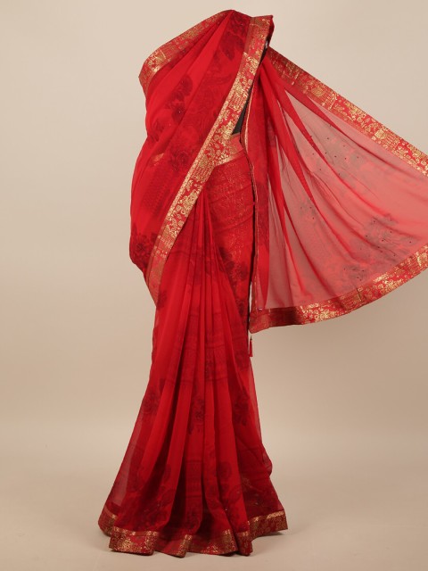 

Pothys Red & Gold-Coloured Floral Printed Saree
