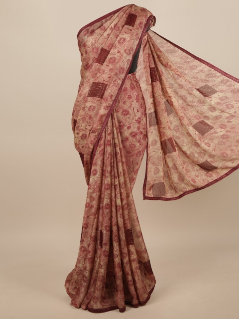 

Pothys Pink & Brown Floral Printed Saree