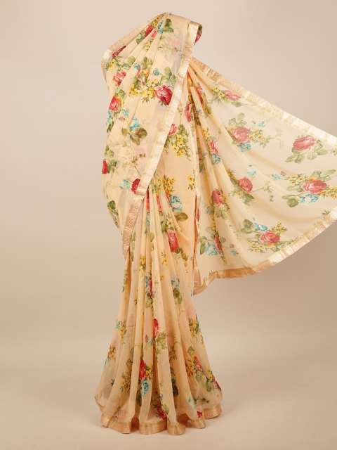 

Pothys Peach-Coloured & Red Floral Printed Zari Saree