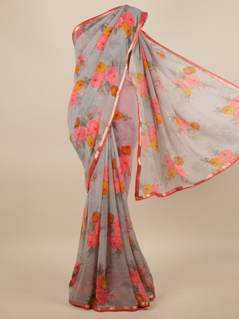 

Pothys Grey & Pink Floral Printed Saree
