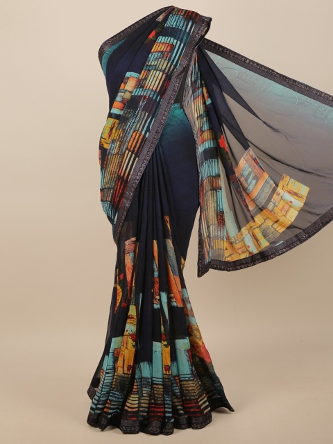 

Pothys Navy Blue Poly Georgette Floral Printed Saree