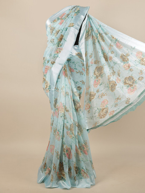 

Pothys Blue & Pink Floral Zari Saree