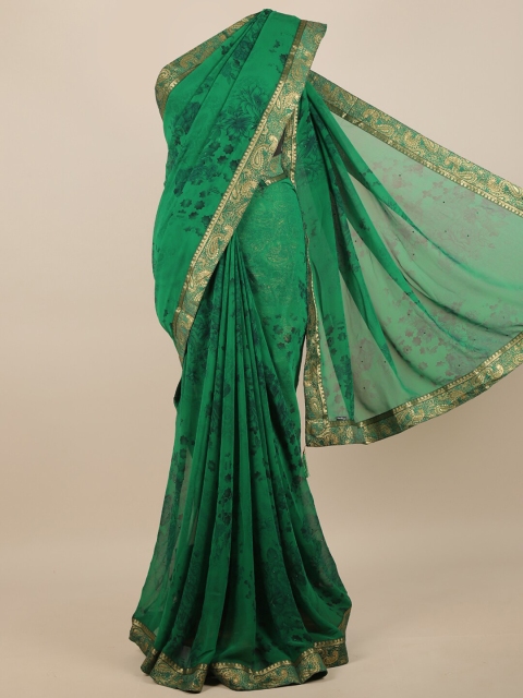 

Pothys Green & Gold-Toned Floral Printed Zari Saree