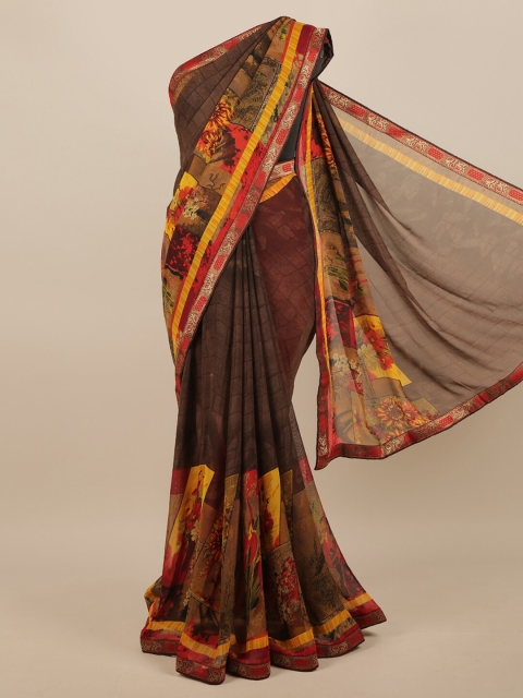 

Pothys Brown & Red Floral Printed Saree