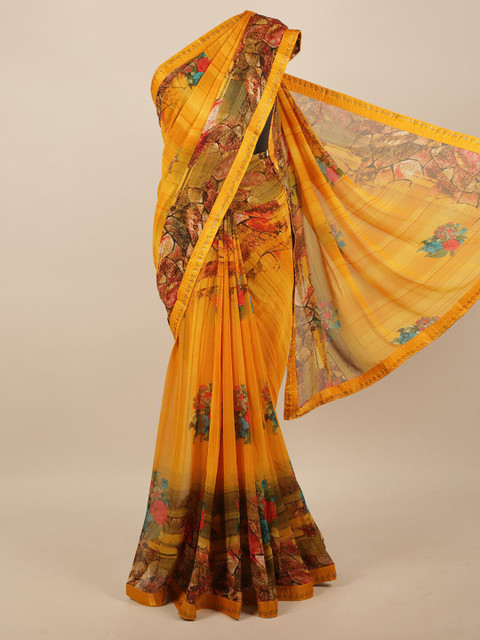 

Pothys Yellow & Blue Beads and Stones Saree