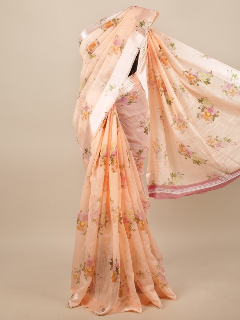 

Pothys Peach-Coloured & Green Floral Printed Saree