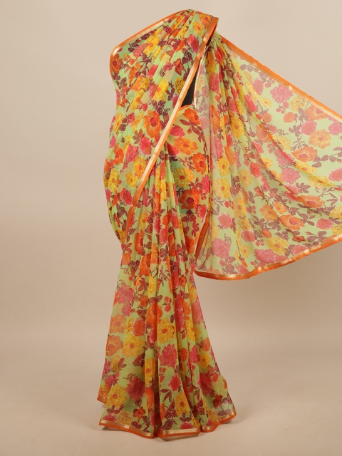 

Pothys Green & Orange Floral Printed Zari Saree