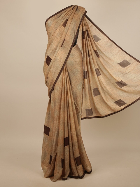 

Pothys Brown & Beige Poly Georgette Geometric Printed & Embellished Saree