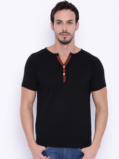

FIFTY TWO Men Black Solid Sweater