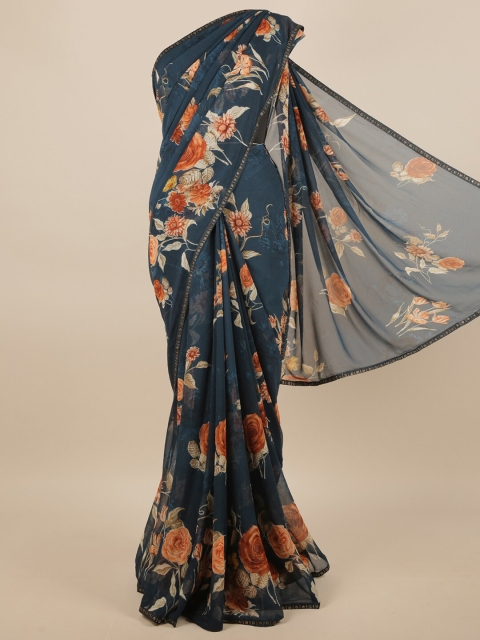 

Pothys Blue & Orange Floral Beads and Stones Saree