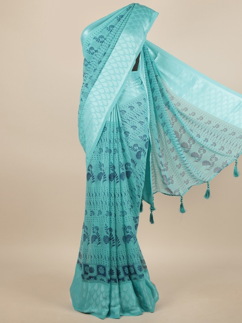 

Pothys Blue & Silver-Toned Printed Saree